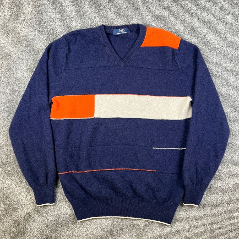 Gobi Mongolian Cashmere Sweater Womens L Blue Orange 100% Cashmere Colorblock